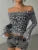 Camiseta de malla con estampado de leopardo para mujer, top corto Y2k de manga larga con hombros descubiertos, camiseta ajustada con contraste para mujer