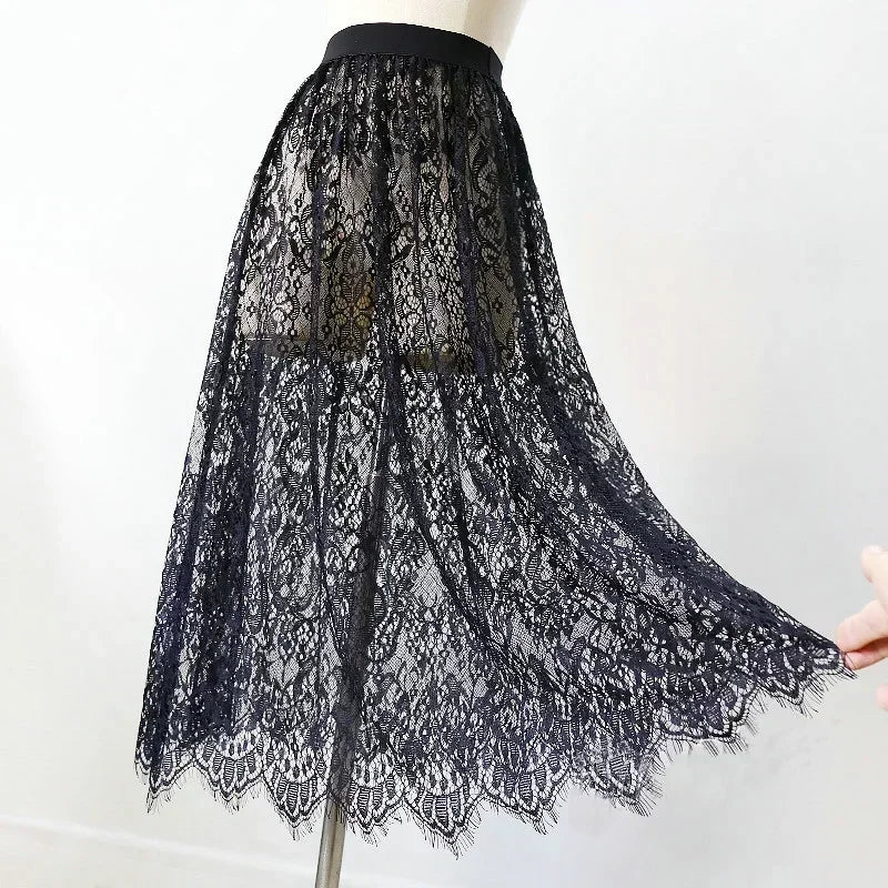 Extensor de camisa con dobladillo festoneado y capas de encaje floral para mujer, ajustable, con capas, parte superior, falda de corte A, minifalda inferior