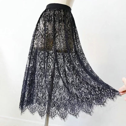 Extensor de camisa con dobladillo festoneado y capas de encaje floral para mujer, ajustable, con capas, parte superior, falda de corte A, minifalda inferior