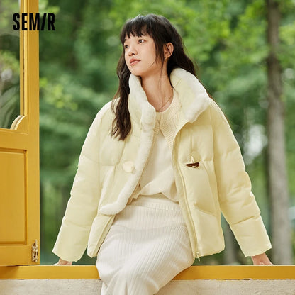 Chaqueta de plumón para mujer, impermeable, holgada, suave, de invierno, nueva, con imitación literaria de piel de conejo, con botones de cuerno, resistente al viento