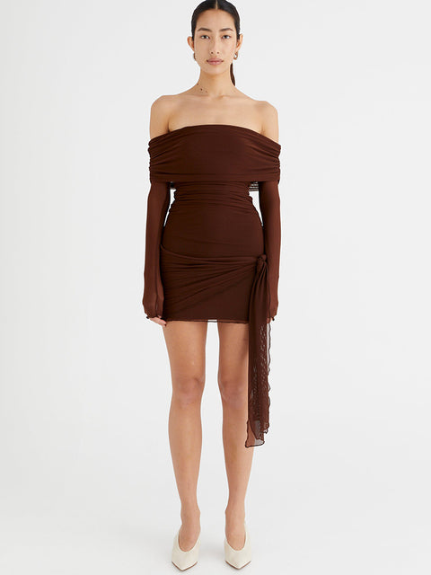 JULISSA MO Vestido Bandage con hombros descubiertos para mujer, vestido fruncido de manga larga y cintura alta, vestido ajustado elegante de verano para mujer, ropa de club