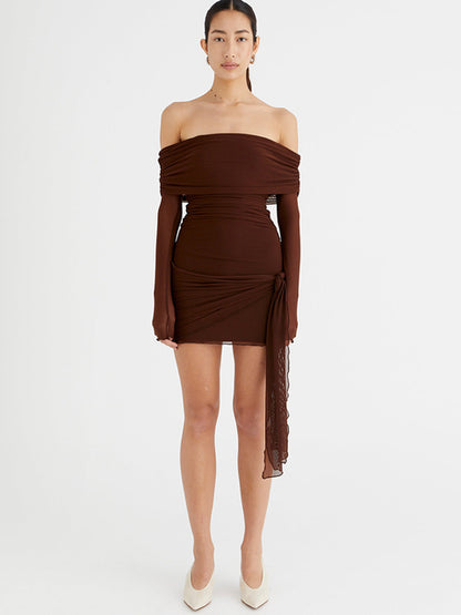 JULISSA MO Vestido Bandage con hombros descubiertos para mujer, vestido fruncido de manga larga y cintura alta, vestido ajustado elegante de verano para mujer, ropa de club