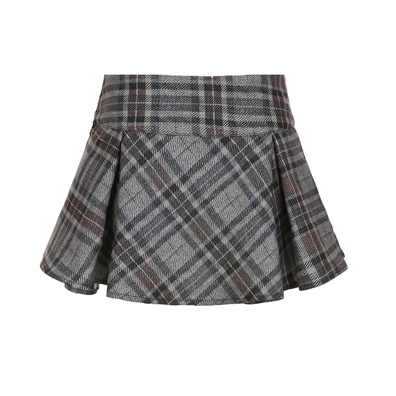 Faldas a cuadros fruncidas estilo academia para mujer, minifaldas de moda con diseño de lazo y botones que combinan con todo, estilo coreano