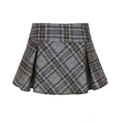 Faldas a cuadros fruncidas estilo academia para mujer, minifaldas de moda con diseño de lazo y botones que combinan con todo, estilo coreano