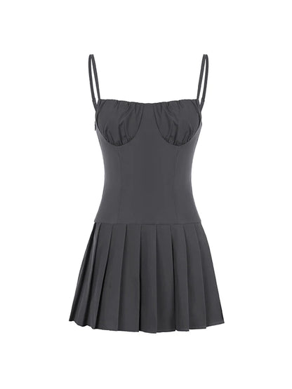 Vestidos plisados con tirantes finos, ajustados, sin mangas y acampanados para mujer, estilo dulce, ropa de verano