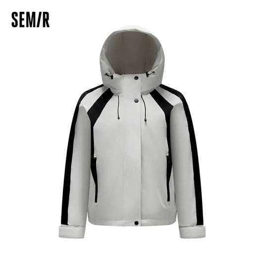 Down Jacket Women Contrast Color Patchwork Trendy and Cool Popular Garment Spring Three-Proof Loose Hooded Outerwear