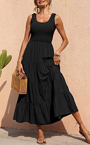 Dresses For Women 2025 Summer Sexy Elegant Sleeveless Floral Solid Color Long Dress Fashion Elastic Waist Beach Party Big Swing