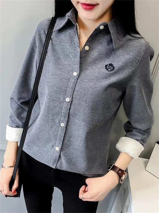 Blusas de invierno muy gruesas para mujer, informales, de manga larga y cuello vuelto, de terciopelo, DF3161