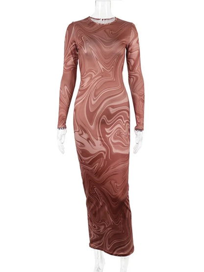 Vestidos largos ajustados para mujer, traje de una pieza para club, ropa de fiesta de noche, cuello redondo, media pantorrilla, vestidos sexis De mujer, ropa de calle