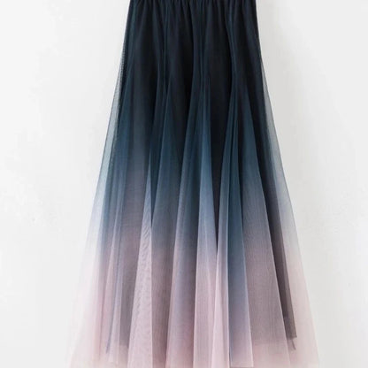 Faldas elegantes de tul para mujer, cintura alta, malla degradada, plisadas, midi, coreanas, elásticas, sueltas, informales, combinables, línea A