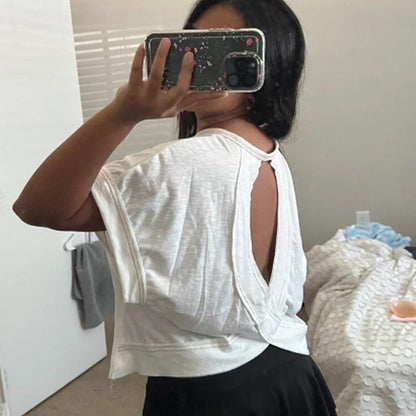 Camiseta deportiva de yoga con espalda para mujer, de comercio exterior de Europa y Estados Unidos, informal, relajada y transpirable