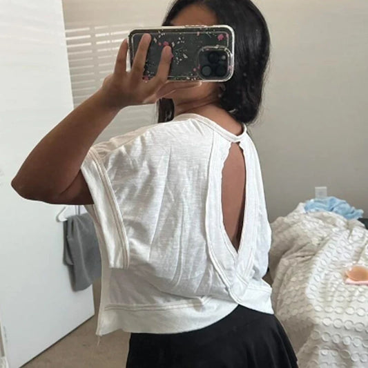 Camiseta deportiva de yoga con espalda para mujer, de comercio exterior de Europa y Estados Unidos, informal, relajada y transpirable