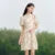 Dress Women Ink Painting Print Dress Bubble Sleeves Buttoned  Summer New Cheongsam Dress