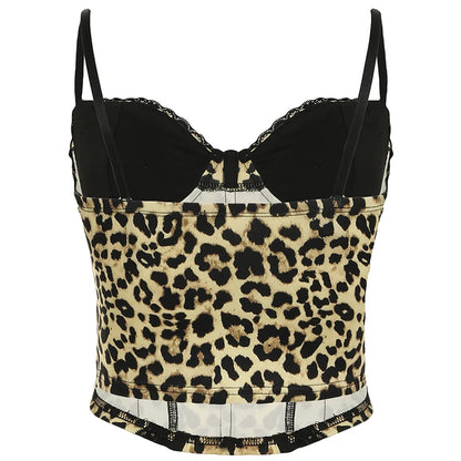 Hotsweet Y2k Leopard Lace Women¡¯s Tanks Sleeveless Slim Fit Design Sexy Fashion Gyaru Camisole
