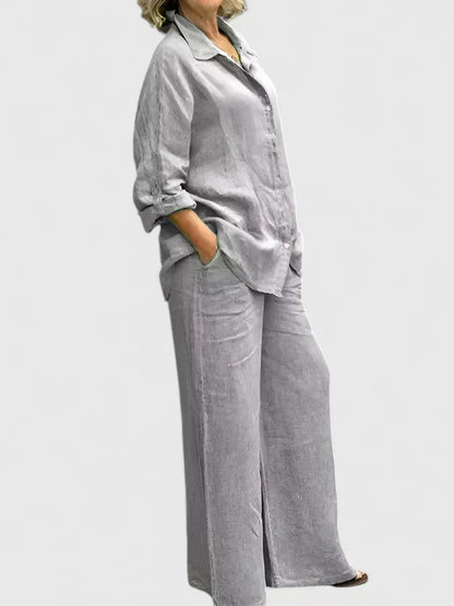 Roslyn | Women's Button-Down Shirt Set Wide Leg Pants Two-Piece