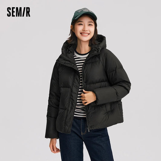 Chaqueta de plumas para mujer, color liso, holgada, versátil, de invierno, nueva, con capucha y tres capas.