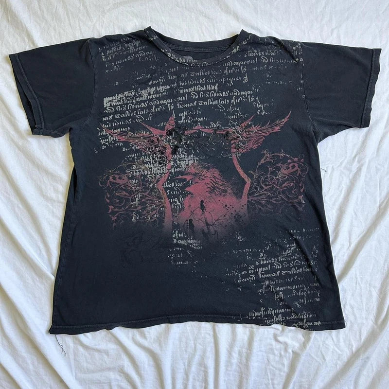 Camiseta cibergótica grunge Y2K con gráfico de calavera vintage, top corto de manga corta, camiseta skater retro japonesa kawaii de los años 00, ropa de calle para mujer