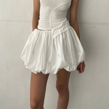 Bud Skirt 2000s Women Solid Color Elastic Waist Loose Fitting Short Mini Skirt y2k Going Out Party Skirts Streetwear