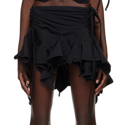 Falda plisada con dobladillo irregular Y2K para chica dulce, estilo retro de los años 00, fruncida, con lazo, de cintura baja, minifalda elegante para mujer, estilo ceñido y cruzado para club.