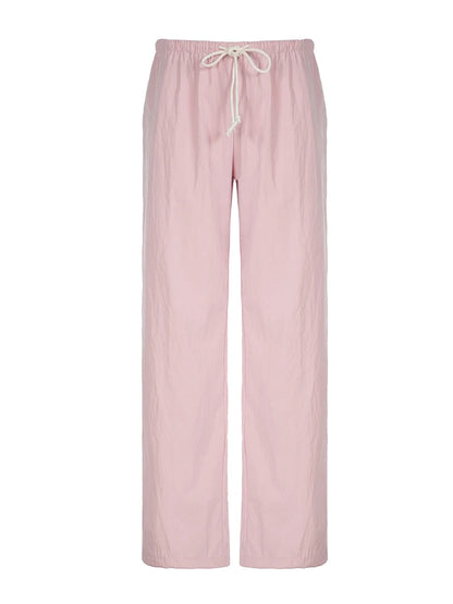 Pantalones de chándal holgados de color rosa liso, informales, de pierna recta, con cordón y cintura baja, estilo Y2K
