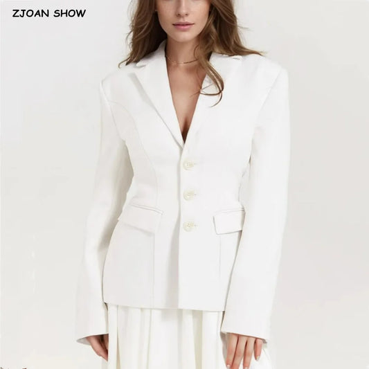 Blazer de otoño de un solo pecho con botones y cintura estrecha para mujer, estilo retro, con hombros descubiertos y manga larga