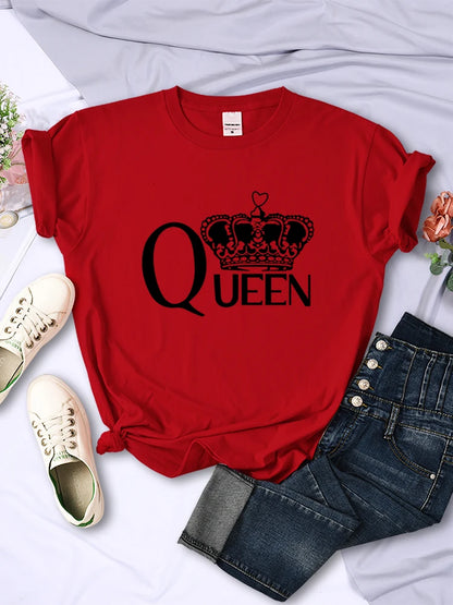 Camisetas con estampado de la gran corona de la reina para mujer, camisetas transpirables de verano de manga corta, ropa de hip hop urbana, camisetas casuales de cuello redondo para mujer