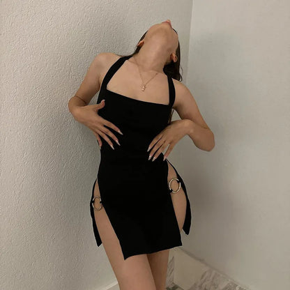 Vestido ajustado sexy y picante para chica, nuevo vestido de verano Y2K de color sólido, sin espalda, con cuello colgante y hueco