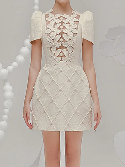 Elegante vestido corto estilo europeo con estampado floral 3D, cuello redondo, cuentas huecas, moda para mujer, primavera-verano 2025, 1346