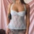 Y2K Coquette Floral Lace Crop Tops Mesh Sheer See Through Backless Mini Vest Fairycore 00s Retro Aesthetic Tie Up Halter Camis