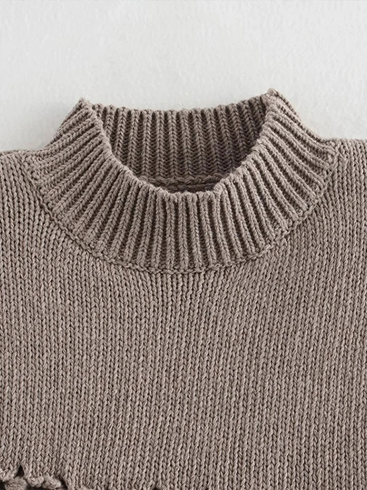 Elegant Knitted Sleeveless Tassel Sweater Women Vintage Solid Turtleneck Pullover Sweaters Female Spring Chic Design Street Tops