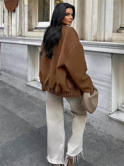 Winter Vintage Pocket Outwear Female Patchwork Loose Casual Lapel Long Sleeve Casual Solid Streetwear Women’s Coat