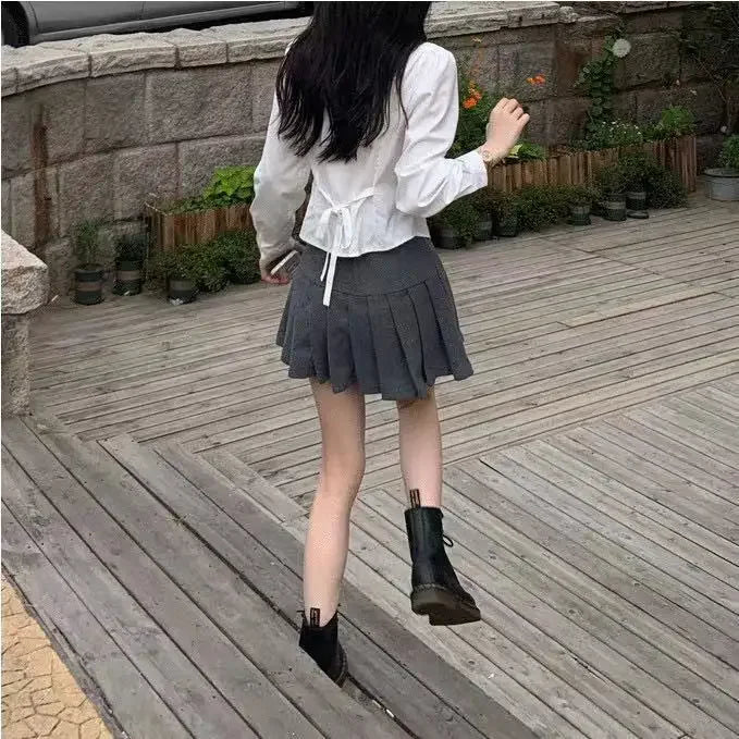 Camisa blanca de vendaje para mujer, ajustada, de manga larga, bonita, para uniforme escolar, blusa básica, cuello polo para mujer