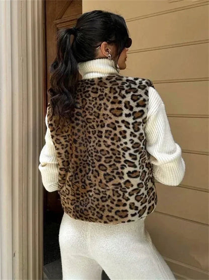 Leopard Printed V-Neck Vestidos Coat Female Contrast Printed Streetwear Cropped Top Loose Autumn Commute Outwear Cardigan