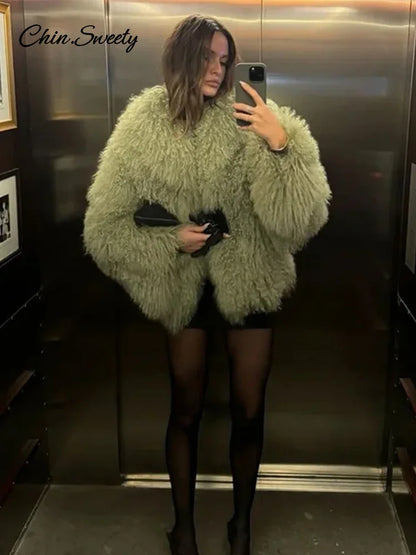Chaqueta de piel sintética de lujo para mujer, abrigo de felpa de manga larga de gran tamaño con solapa, elegante abrigo de invierno para mujer, ropa de abrigo gruesa y cálida