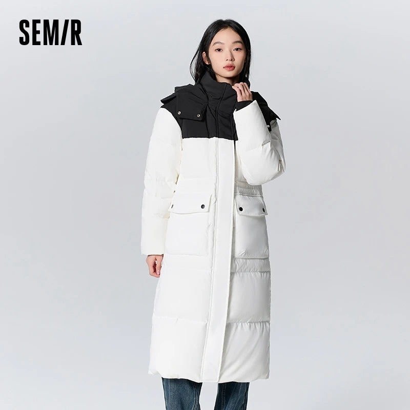 Chaqueta de plumas para mujer, larga, con capucha, moderna, para exteriores, invierno, nueva moda, con letras, abrigo grueso de tres capas, con almacenamiento de calor