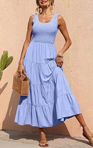 Dresses For Women 2025 Summer Sexy Elegant Sleeveless Floral Solid Color Long Dress Fashion Elastic Waist Beach Party Big Swing