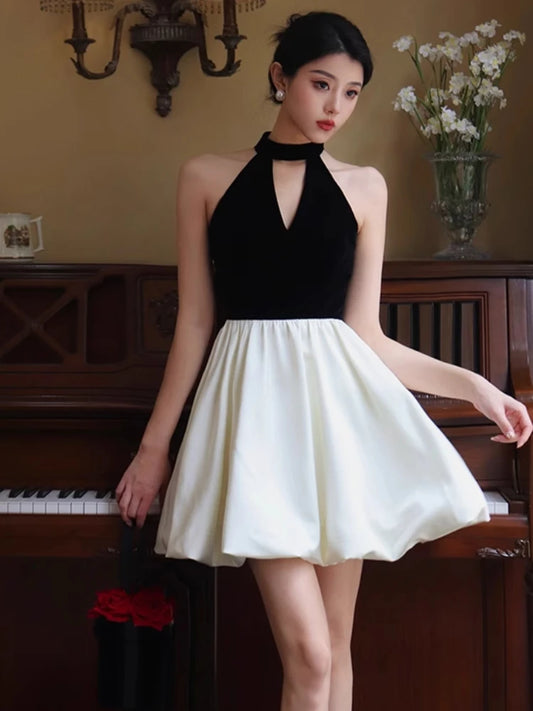 Mujer Primavera Verano Nuevo Elegante Terciopelo Patchwork Mini A Line Vestidos Sin Mangas Fiesta Graduación Moda Una Pieza Ropa