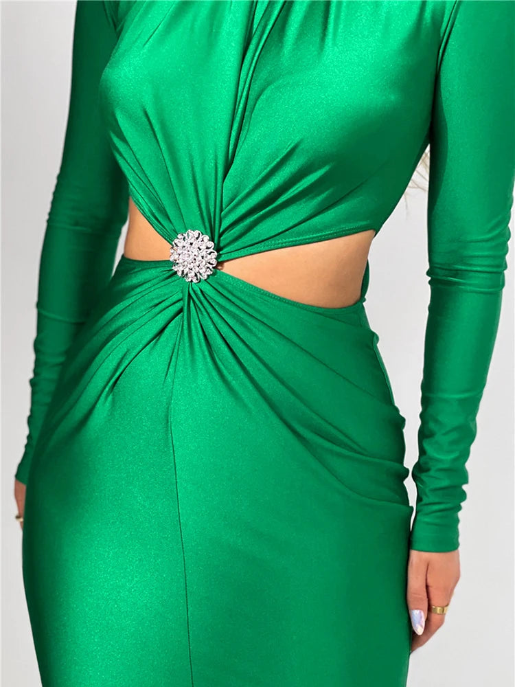 Elegante vestido largo sexy con aberturas para mujer, otoño e invierno, nuevo vestido ajustado de cuello alto y manga larga para fiesta y noche.
