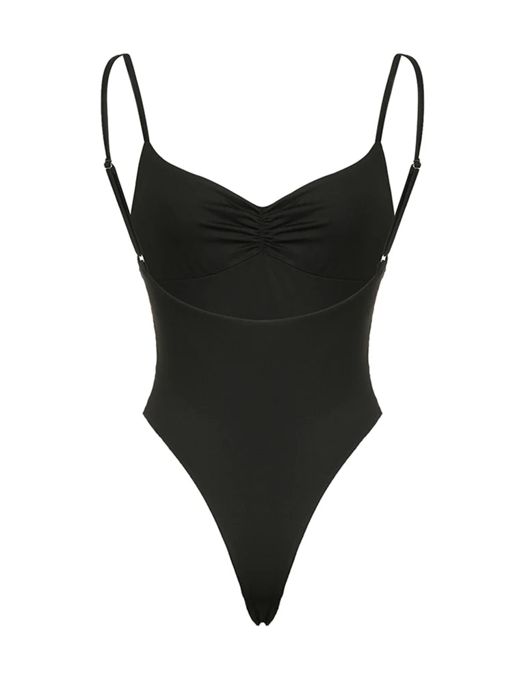 Bodys ajustados y sexys con tirantes finos y espalda descubierta para mujer, sin mangas, fruncidos, con cuello en V, camisola, bodys rave Baddie