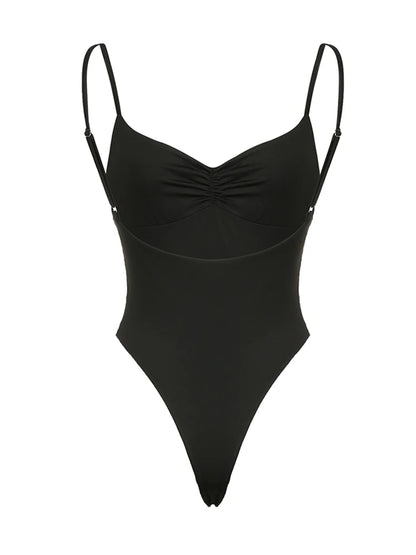Bodys ajustados y sexys con tirantes finos y espalda descubierta para mujer, sin mangas, fruncidos, con cuello en V, camisola, bodys rave Baddie