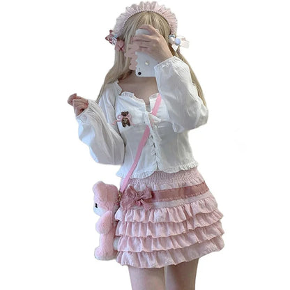 Falda estilo Lolita estilo pastel estilo Harajuku para chicas, faldas con volantes de cintura alta en capas, estilo Y2K, estilo Fairycore, ropa de calle