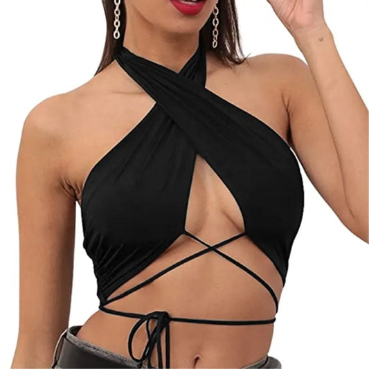 T2K cross-border hot selling summer solid color backless chest strap women’s single piece top from Europe and America