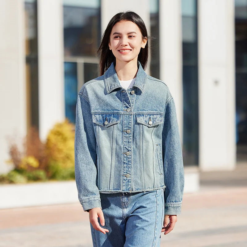 Chaqueta vaquera para mujer, estilo corto, con flecos, estilo urbano moderno, chaqueta de solapa suelta Dopamine de primavera