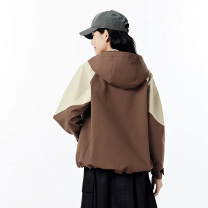 Jacket Women Mid-Length Jacket Sleeves Loose-Fit Waterproof Oil-Resistant Stain-Resistant  New Autumn Hooded Jacket