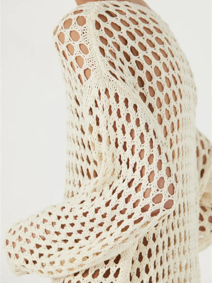 Sexy Hollow Out Knit Cover Up Dress For Women See-Through Loose Beach Holiday Mini Dress Summer Splice Knitwear Cover up