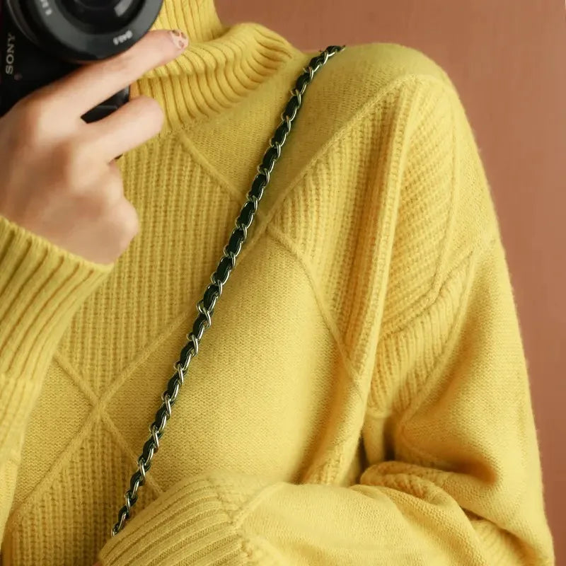 Suéter de lana de punto grueso y cálido para mujer, nuevo jersey de otoño e invierno, cuello alto, DF4845
