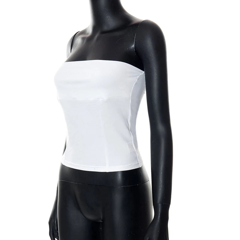 Y2k - Tops de corsé sin tirantes de verano blancos con hombros descubiertos para mujer, top de tubo sin mangas, ropa de corpiño ajustada sexy