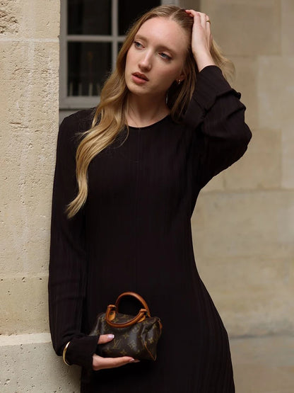 Vestido largo de punto para mujer, otoño invierno, nuevo, informal, retro, de cintura alta, acanalado, suéter, vestidos ajustados, trajes de fiesta para mujer