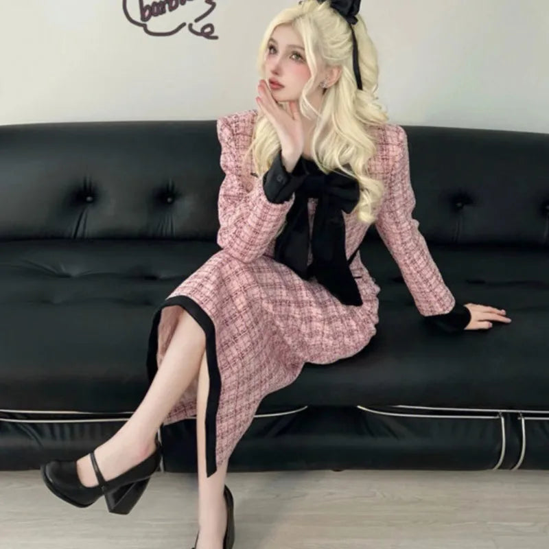 Autumn Winter New Korean Fashion Elegant Two-piece Skirt Set Women Crop Jacket Coat Bodycon High Waist Midi Skirt Luxury Outfits