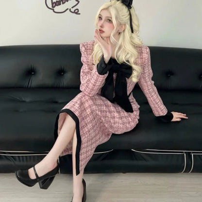 Autumn Winter New Korean Fashion Elegant Two-piece Skirt Set Women Crop Jacket Coat Bodycon High Waist Midi Skirt Luxury Outfits